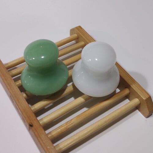 Natural Green Jade Mushroom Head Body Massage Stone Facial Beauty Cold Hot Compress Energy Stone with Handle Jade Scraping Board