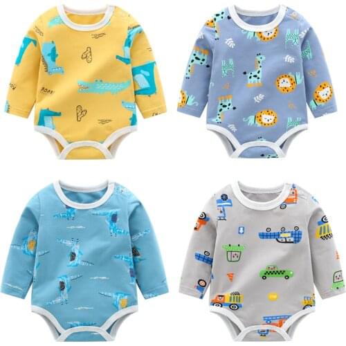 2021 Spring Cartoon Baby Clothes For Boys Summer Long Sleeve Bodysuit For Newborn 0-24m Climbing Jumpsuit Cotton Clothing Infant