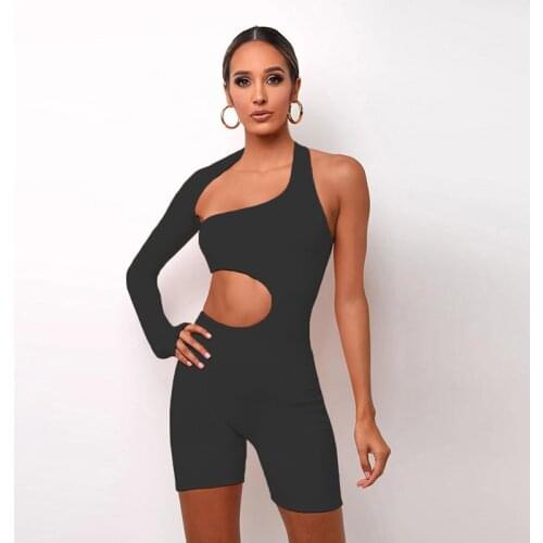 Sexy Lady Asymmetrical Solid Women Rompers Basic Long Sleeve Casual Sportswear Streetwear Female Elastic High Waist Jumpsuits