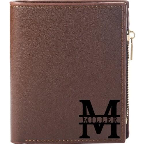 New Custom Name Corner Monogram Initial Mens Personalization Tri-Fold PU Leather Purse Custom Engraving Wallet Name Wallet