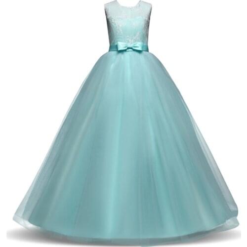 2020 Princess Lace Girls Dress Kids Embroidery Kids Dress For Girls Wedding Party First Communion Formal Gown 14T Vestido Fille