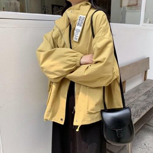 Korean Solid Color Work Coat Womens Long Sleeve BF Style Autumn New Student Loose And Versatile Medium And Long Jacket