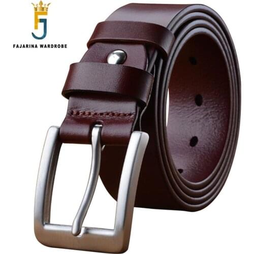 FAJARINA Top Grade Cowhide Leather Fashion Design Solid Stainless Steel Buckle Metal Accessories Jeans Belts for Men N17FJ624