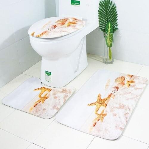 3-Piece Set Of Coconut Tree Dolphin Pattern Non-Slip Bathroom Mat Coral Fleece Bathroom Carpet Bathroom Bath Mat