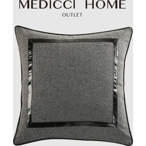Medicci Home Modern Upholstery Cushion Cover Dark Gray Wool Black Leather Mix And Match Decorative Pillow Case For Patio Outdoor
