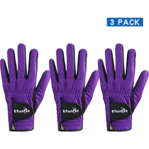 Efunist Golf Gloves Men Left Hand Breathable Purple 3D Performance Mesh Non-slip Micro Fiber Mens Golf Glove All Weather Grip