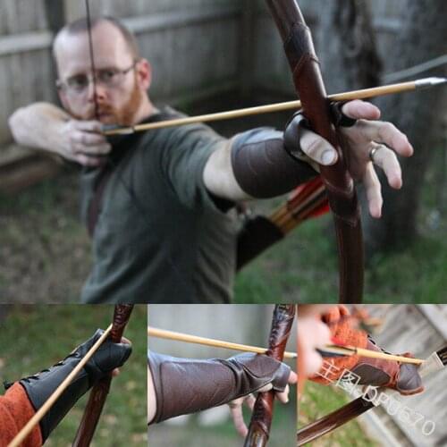 High Quality Medieval New Retro Leather PU Gloves 2019 Pneumatic Eye Tie Wrist Long Arm Sleeve Pure Half-finger Gloves