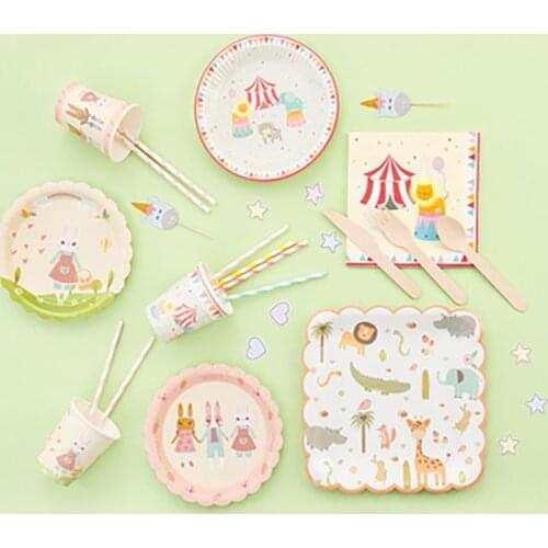 Terno 10 Plastic Plates Birthday Party Decorations Disposable Partys Assiette Jetable Cumpleaños Rietjes Plastic Cute Rabbit