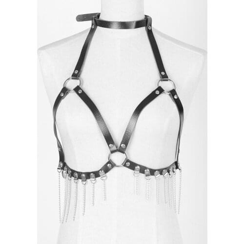 Fashion Punk Belt Harajuku Garters Faux Leather Body Bondage Cage Sculpting Harness Straps Belt Chain Tassel PU Choker Necklace