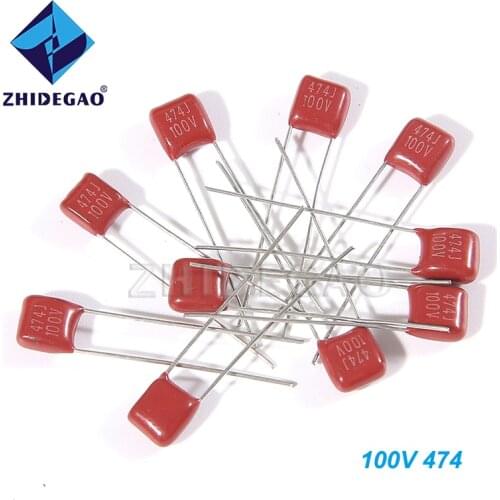 ZHIDEGAO 10PCS 100V474J 0.47UF 5% Pitch 5mm 470nf 474 100V CBB Polypropylene film capacitor