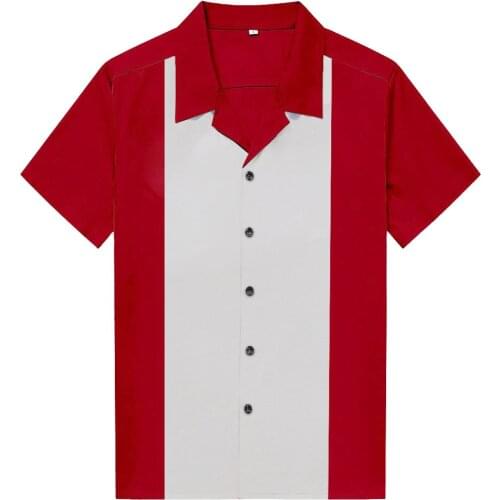 Short Sleeve Summer Shirt ST123 50s 60s Vintage Brown Red Button Up Bowling Men Shirt camisas