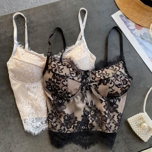 Sexy Spaghetti Strap Lace Bra Top Popular Chic Short Design Elastic Waist Inner or Outer Wear Lace Top TN1222