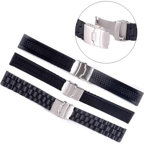 Shellhard 20/22/24mm Black Wristwatch Band Waterproof Plastic Sport Watch Strap Band Deployment Buckle Watches Bands 3 Styles