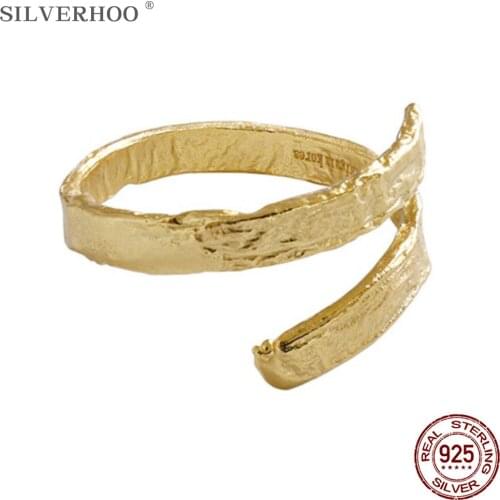 SILVERHOO Korean Style Rings For Women S925 Sterling Silver Irregularity Gold Silver Foil Paper Ring Simple Trendy Fine Jewelry