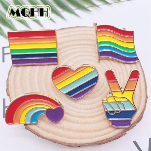 Cartoon Sweet Color Rainbow Enamel Pins Love Banner Victory Gesture Brooch Alloy Badge Clothes Accessories Woman Jewelry Gift