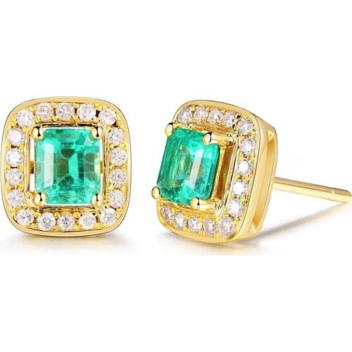 Square emerald gemstones blue crystal AAA zircon diamonds stud earrings for women gold color pendientes jewelry bijoux accessory