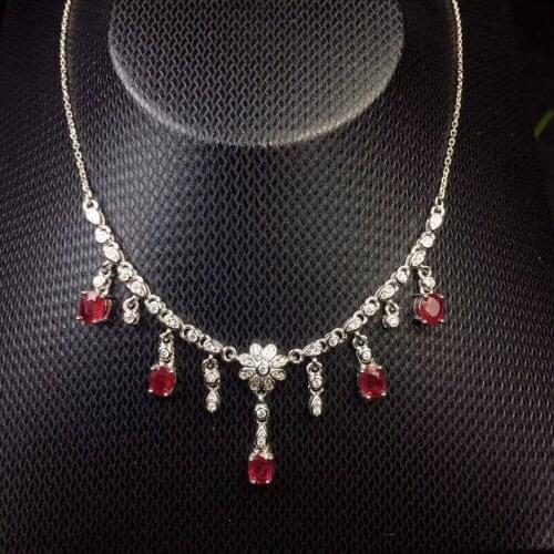 Tested Natural Ruby Choker Necklaces for Women, 4*5mm*5Pcs Birthstone, 925 Sterling Silver with Velvet Box Certificate FN189