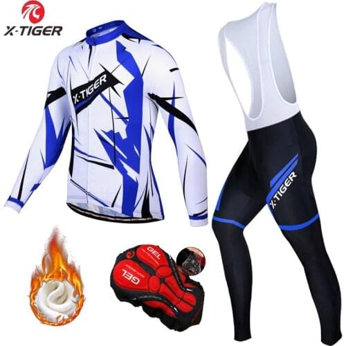 X-Tiger Winter Thermal Fleece Cycling Jersey Set Long Sleeve Bicycle Cycling Clothing Maillot Equipacion Ciclismo Bike Clothes