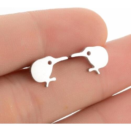 1 pair Cute Kiwi Bird Earrings For Girl Kids Stainless Steel Animal Tiny Small Stud Stylish Jewelry Personality Gift oorbellen