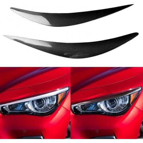 2Pcs Carbon Fiber Car Sticker Headlight Eyebrow Trim for Infiniti Q50 2014-2019