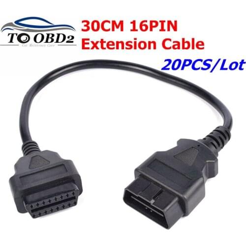 20PCS OBD2 OBD 2 16 pin Male to Female Round extension cable Diagnostic Cable OBDII 30cm Extension Cable With 16Pin connected