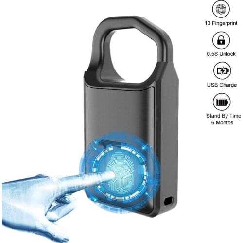 2021 Mini Smart Biometric Thumbprint Door Padlocks Rechargeable Door Lock Fingerprint Smart Padlock USB Keyless Quick Unlock