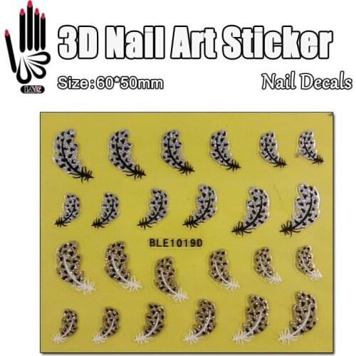 1 Sheet Nail Art BLE1019D Gold Sliver Feather 3D Nail Art Sticker Makeup Decal For Nail Sticker Art Decoration