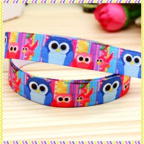 5/8'' Free shipping Fold Elastic FOE owl printed headband headwear hairband diy decoration wholesale OEM P4346