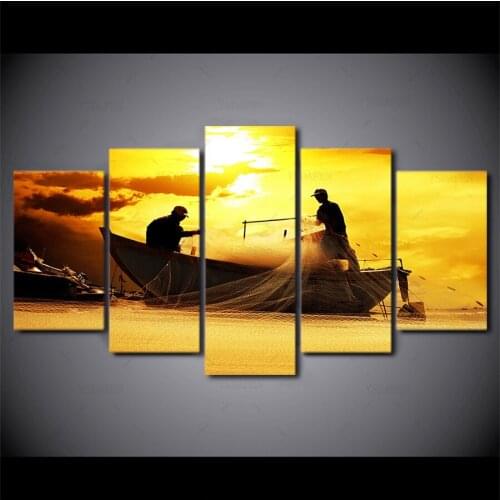 5 Stuk Canvas Gedrukt Decoratie Muur Art Netto Vissen Schemering Zonsondergang Canvas Schilderij Voor Woonkamer Frame kn-1127