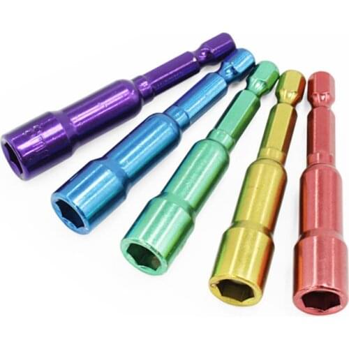 5PCS/Set 8mm CRV Magnetic Powerful Hex Socket Nut Setters Driver Extension Adapter, 6.35mm Hex Shank, 65mm Long Socket Spanner