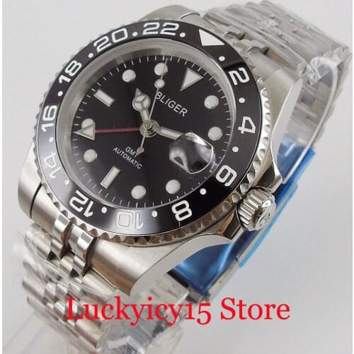 BLIGER Brand Mechancial 40mm Men Watch Sapphire Glass Ceramic Bezel Stainless Steel Case Deployment Clasp
