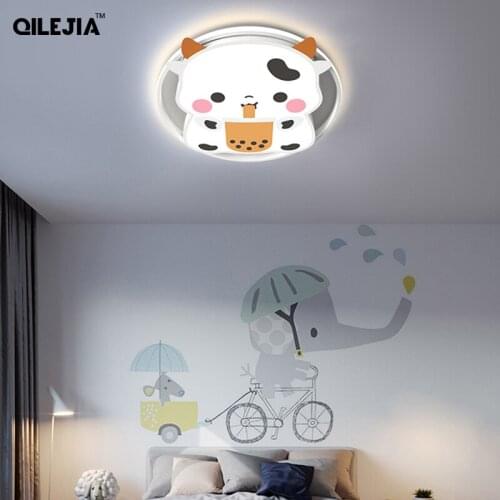 Cartoon Cow Childrens Chandelier Lights For Bedroom Living Room Dining Study Indoor Round Lamps Deco Lighting Fixture AC90-260V