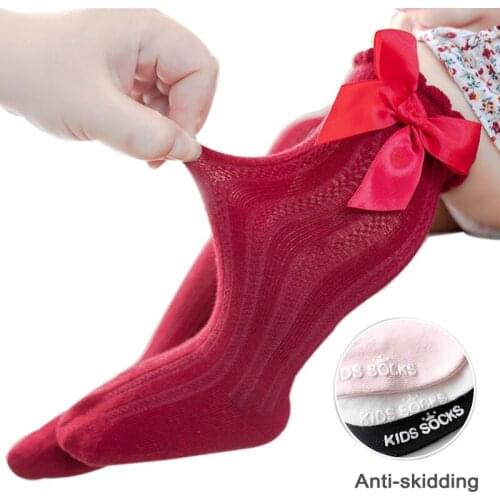 Baby Girls Socks Knee High Princess Socks With Bows Girl Cute Baby Sock Cotton Long Tube Bow Stripes Children Sock Christmas New