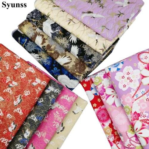 Syunss Cotton satin bronzed Reactive print fabric floral crane butterfly for DIY table cloth craft quilting handwork decor Tilda