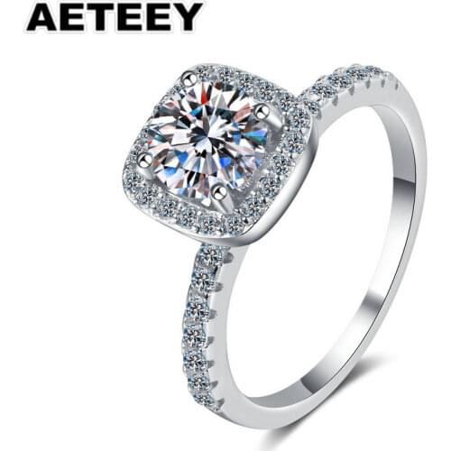 925 Sterling silver gold-plated womens 1 ct moissanite ring four-claw square bag engagement ring fine jewelry JA-51