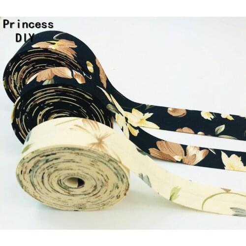 5Meters Handmade Material Black Flower Ribbon Trim Decoration Floral Printed Fabric Chiffon Riband DIY Hair Bow Craft Accessory