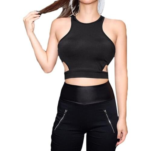 Summer 2021 Hollow Out Sports Vest Womens Stretch Solid Sexy Tank TopsO-Neck Slim Fitness Crop Top Short Black Women Tank Tops