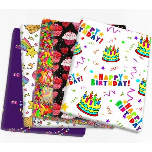 Patchwork Happy Birthday Polyester Cotton Fabric for Tissue Sewing Quilting Fabrics Needlework Material DIY Handmade,c14468