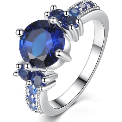 Fashion Blue Crystal Rings For Women Elegant Female Wedding Ring Jewelry Gorgeous Ladies Valentine Girl Gift