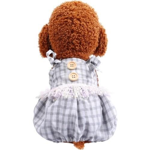 Fashion Spaghetti Strap Plaid Tassel Dog Jumpsuit Puppy Cat Overalls Four Legs Bib Pants for Teddy Pomeranian Chihuahua Rompers