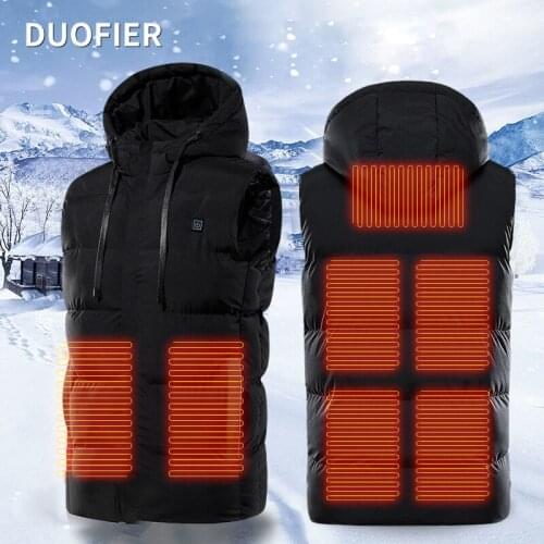 Mens Heated Vest Jacket Washable USB Charging Hooded Coat Intelligent Electric Heating Warm Clothes Outdoor Camping Thermal Coat