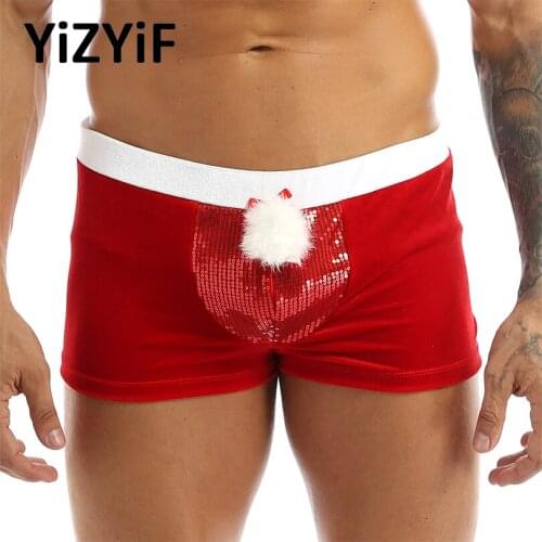 Mens Lingerie Bikini Underwear Velvet Christmas Holiday Boxer Shorts Underwear Underpants Christmas Sissy Panties Boxer Shorts
