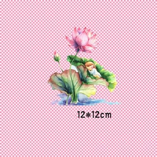 Chinese Style Clothes Patch deal with it Printed Pattern Lotus Heat transfer Printing Sticker Iron on Patches for Clothing Decor