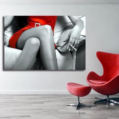 Sexy Woman In Red Dress Nordic Style Wall Art Canvas Painting Poster Abstract Print Decorative Picture For Living Room Home