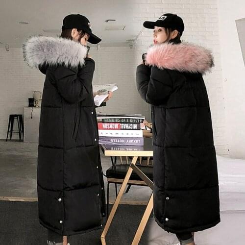 2020 New Winter Women Down Cotton Coat Womens Hooded Large Fur Collar Warm Parkas Female Slim Long Size Jacket Outerwear