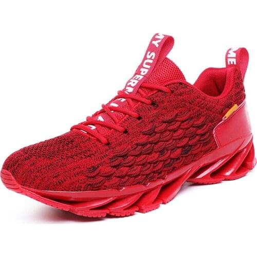 2021 Spring New Fish Scale Blade Casual Lace-up Comfortable Sports Men Breathable Gym Fly Running Mesh Fashion Shoes Sneakers
