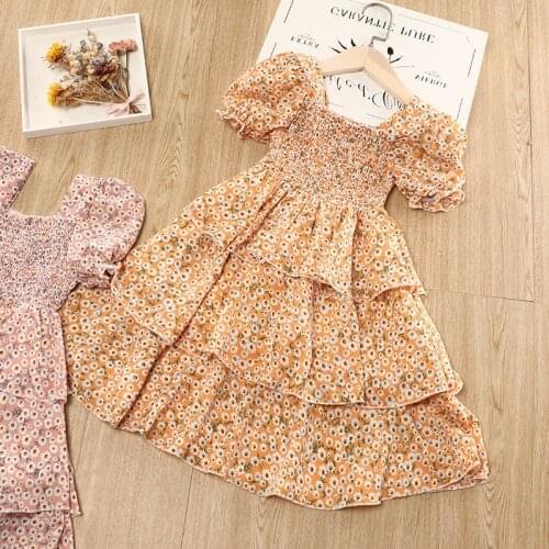 Girl Clothes Girls 2021 Summer Short-sleeved Floral Layered Dress Baby Girl Dress Flower Girl Dresses Kids Dresses for Girls
