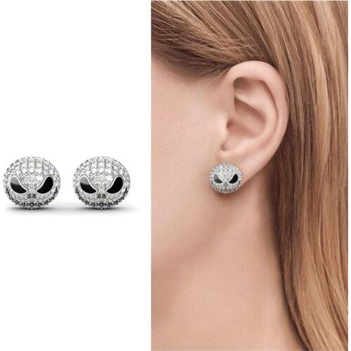 Before Christmas skull Earrings Silver Color Circle Crystal Nightmare Cartoon Gothic Party Jewelry Skull Stud Earrings Women