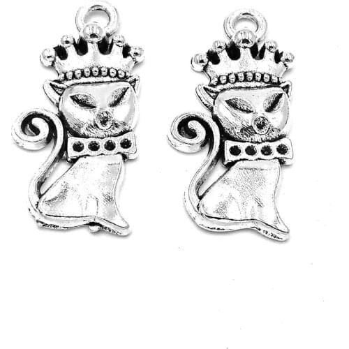 20pcs Crown cat charms pendant 15x30mm antique silver ornament accessories jewelry making DIY base material