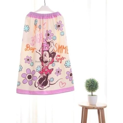 Disney Cute Cartoon Mickey Minnie Print Pink Blue Soft Towel Wrapped Pajamas Skirt Bath Towel Children Adult Toiletries Towel